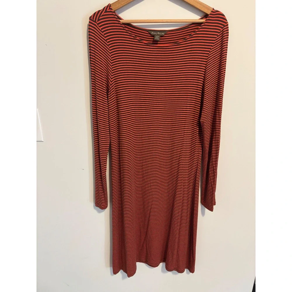 Tommy Bahama Womens orange Black Striped Long Sleeve Rayon Blend T-Shirt Dress L